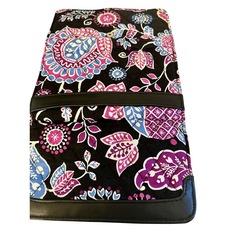 Vera Bradley Floral Wallet Black Purple Blue Quilted Snap Flap - Picture 4 of 4